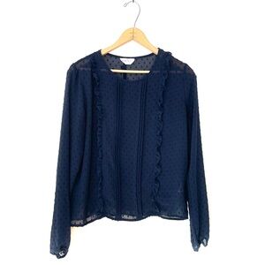 Bien Blue | Navy Blue Raised Dot Back Button Down Sheer Blouse